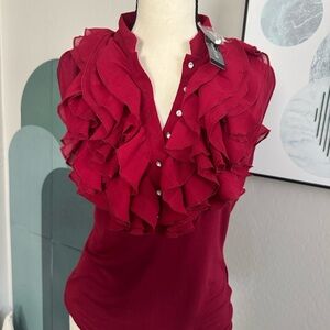 August Silk Deep Red Ruffled Blouse